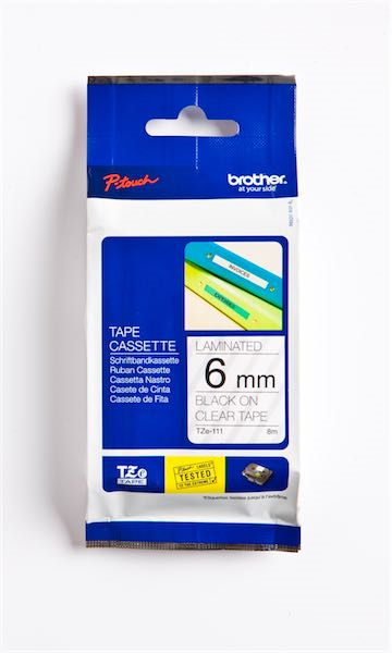 BROTHER PTOUCH ETİKET LAM. 6MM ŞEFFAF-SİYAH TZ111- 