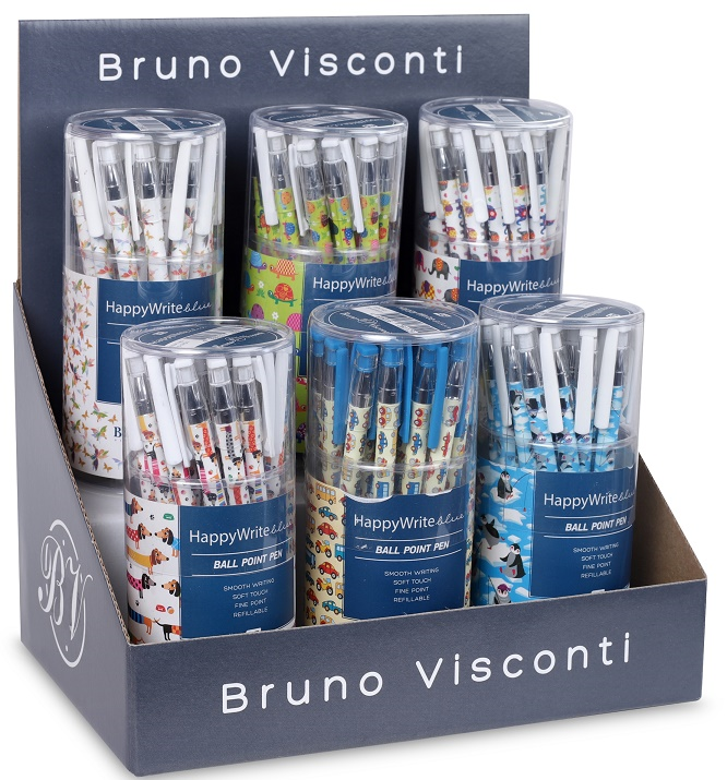 BRUNO VISCONTI TÜKENMEZ KALEM HAPPY WRITE 0.5 MAVİ 6 DESEN 144 LÜ STAND 20-0215-6/7- 