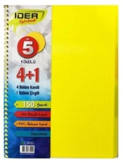 ÇINAR DEFTER A5 SEPERATÖRLÜ 4 KARELİ+1 ÇİZGİLİ 150 YP. 66001- 