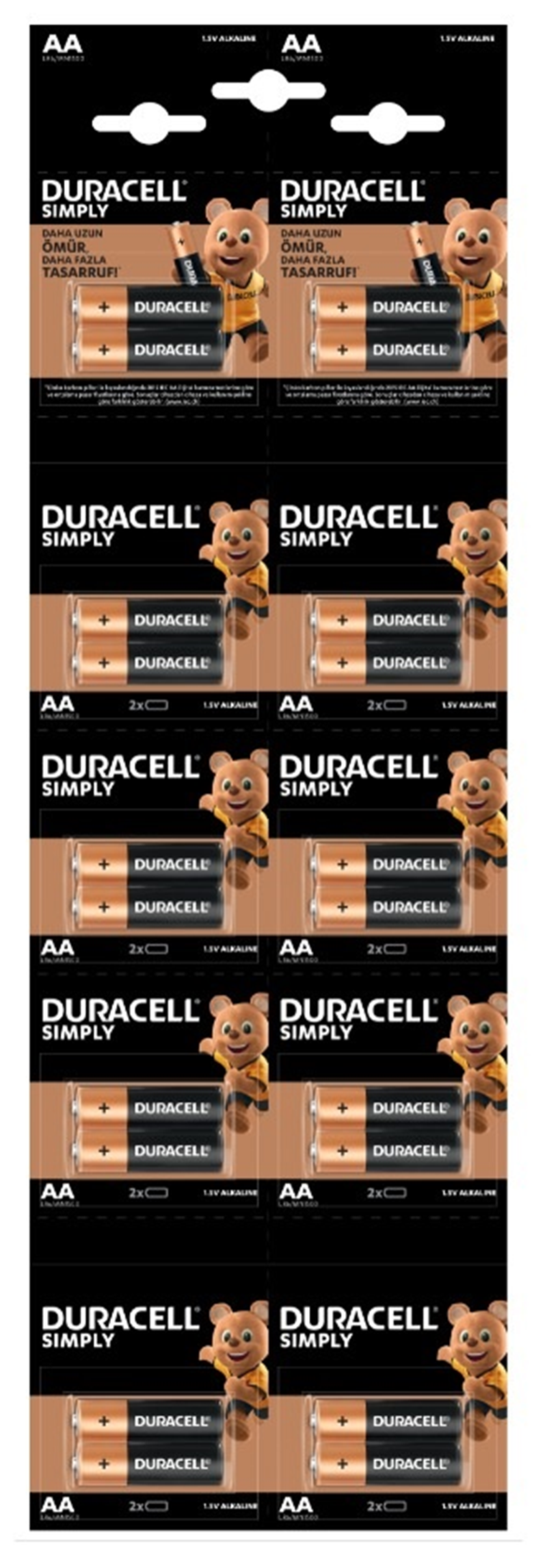 DURACELL PİL 20 Lİ AA KALEM KARTELA (2x10)- 