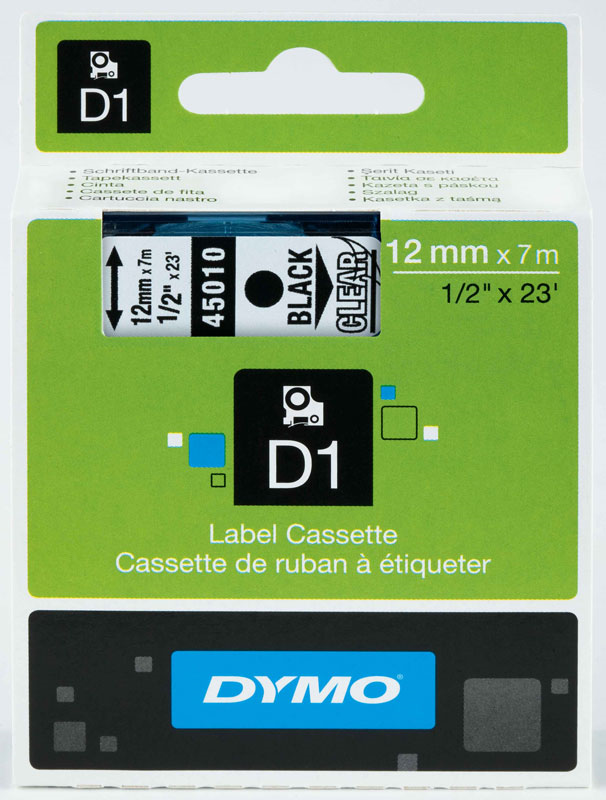 DYMO ŞERİT D1 12MM x 7MT ŞEFFAF/SİYAH 720500 45010- 