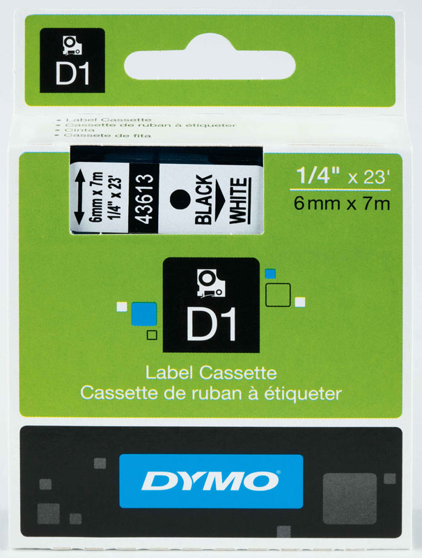 DYMO ŞERİT D1 6MMx7MT BEYAZ/SİYAH 720780 43613- 