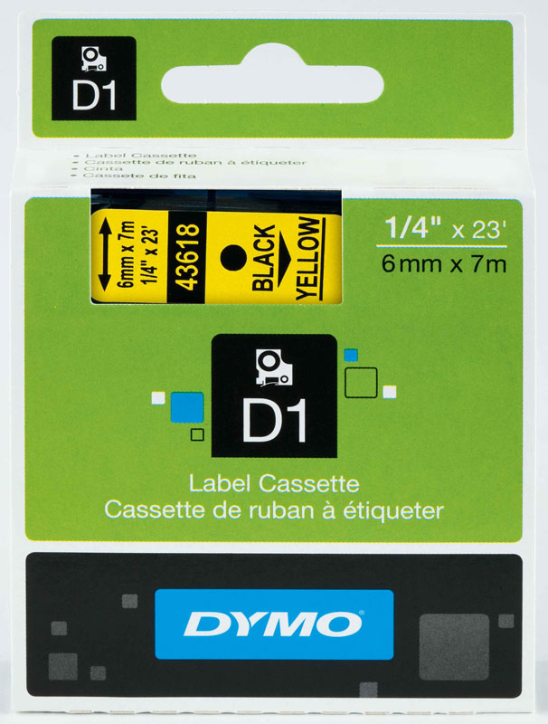 DYMO ŞERİT D1 6MMx7MT SARI/SİYAH 720790 43618- 