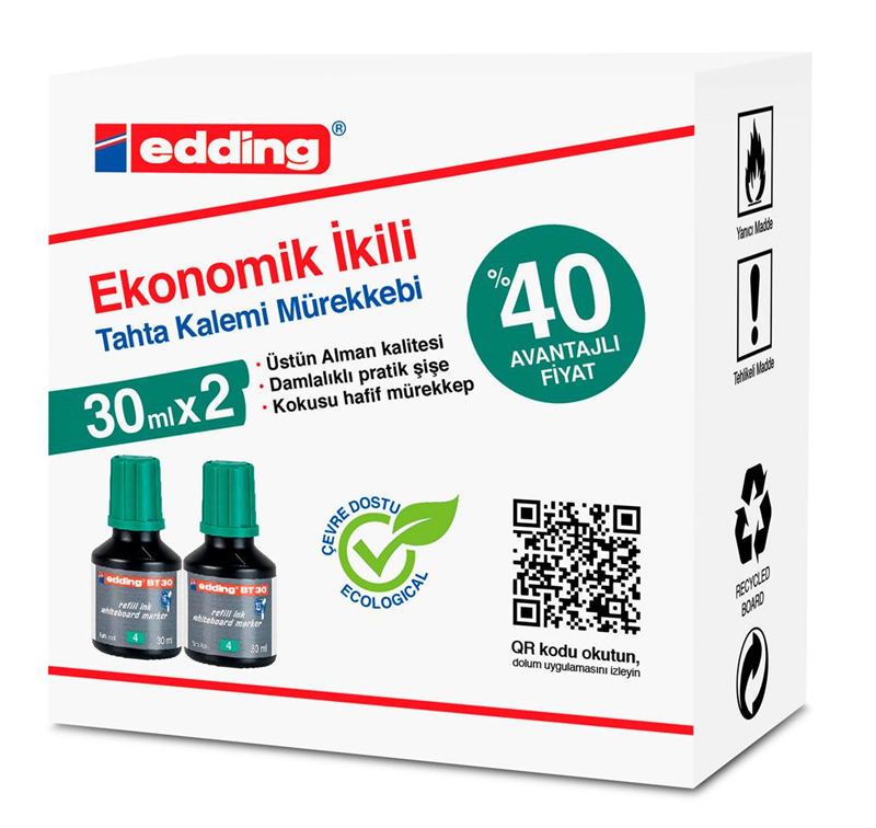 EDDING BEYAZ TAHTA MÜREKKEBİ 30 ML E-BT30 YEŞİL 2 Lİ- 