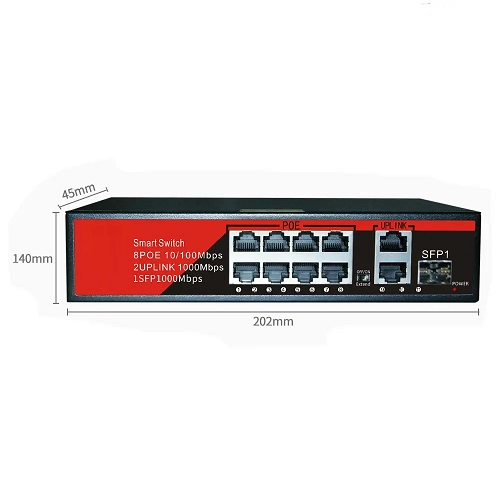 EZCOOL EZ-08PSF-SFP 8 PORT 8FE+2GE+1SFP GIGABIT POE SWITCH 120W