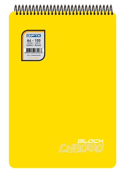 GIPTA BLOKNOT CHROMO BLOCK A4 SPİRALLİ PP KAPAK 80 YP. ÇİZGİLİ 3366- 