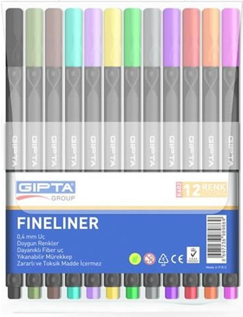 GIPTA FINELINER 0,4 MM 12 RENK PVC KUTU BİLİSTER K602- 