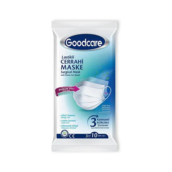 Goodcare Elastik Kulaklı Medikal Virüs Cerrahi Maske (3 Katlı) (10 lu) (TSE Belgeli) (2 Paket)