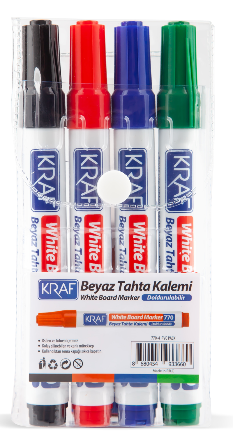 KRAF BEYAZ TAHTA KALEMİ DOLDURULABİLİR 770-4 4 LÜ PVC- 