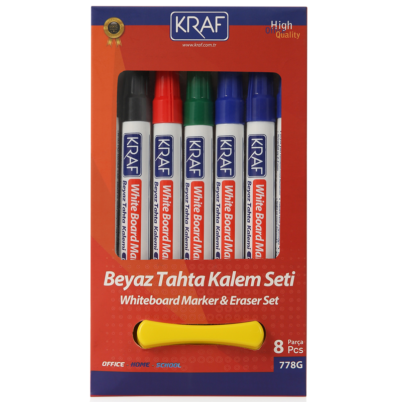 KRAF BEYAZ TAHTA KALEMİ & SİLGİ SET 778G 8 Lİ ( 7+1 Silgi)- 