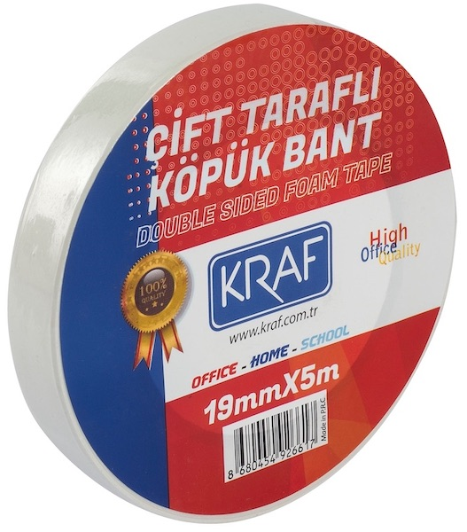 KRAF ÇİFT TARAFLI KÖPÜK BANT 19MMX5M 5019G- 