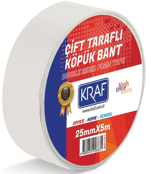 KRAF ÇİFT TARAFLI KÖPÜK BANT 25MMX5M 5025G- 