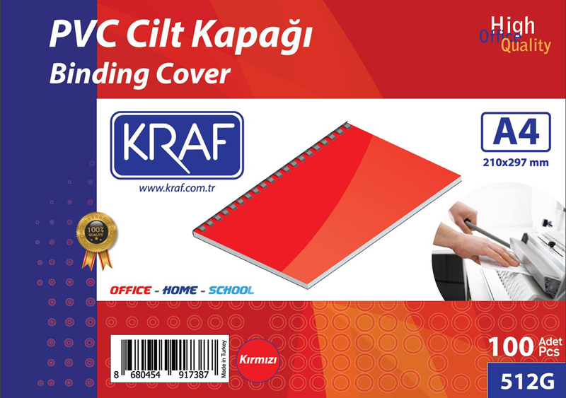 KRAF CİLT KAPAĞI A4 100 LÜ 512G KIRMIZI - 