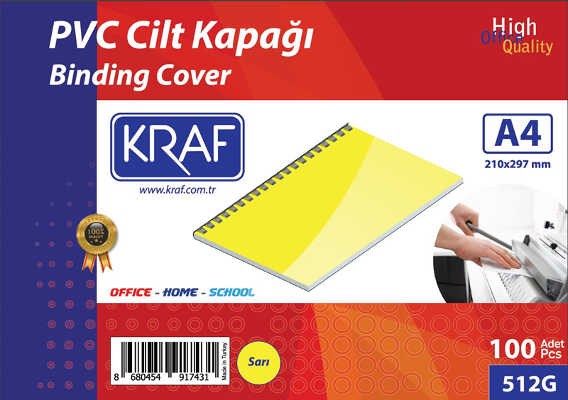 KRAF CİLT KAPAĞI A4 160 Mic. 100 LÜ SARI 512G- 