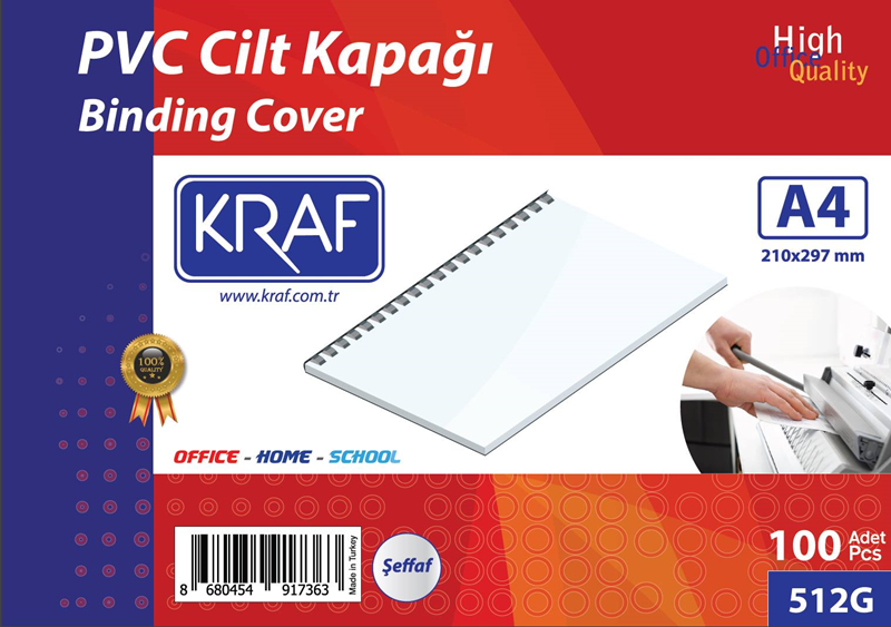 KRAF CİLT KAPAĞI A4 160 Mic. 100 LÜ ŞEFFAF 512G- 