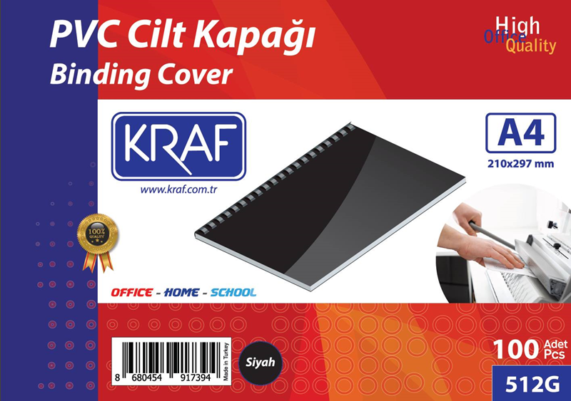 KRAF CİLT KAPAĞI A4 160 Mic. 100 LÜ SİYAH 512G- 