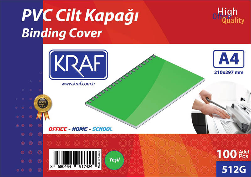 KRAF CİLT KAPAĞI A4 160 Mic. 100 LÜ YEŞİL 512G- 