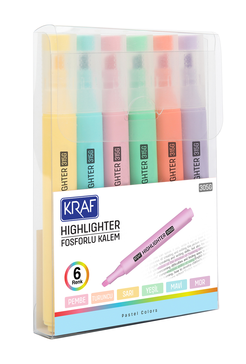 KRAF FOSFORLU KALEM TRIO PASTEL COLORS 315 6 LI - 