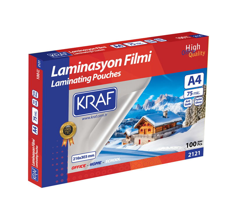 KRAF LAMİNASYON FİLMİ PARLAK A4 75 Mic.100 LÜ 2121- 