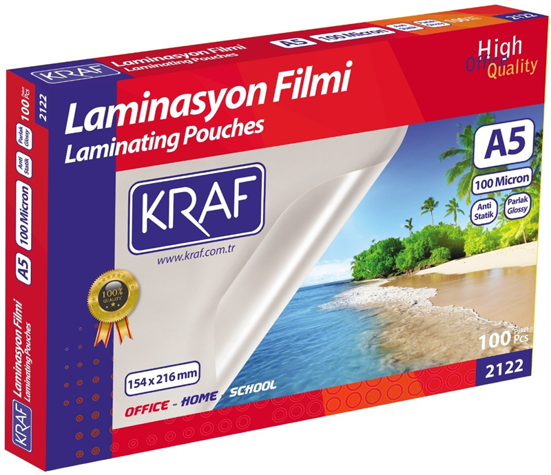 KRAF LAMİNASYON FİLMİ PARLAK A5 100 Mic. 100 LÜ 2122- 