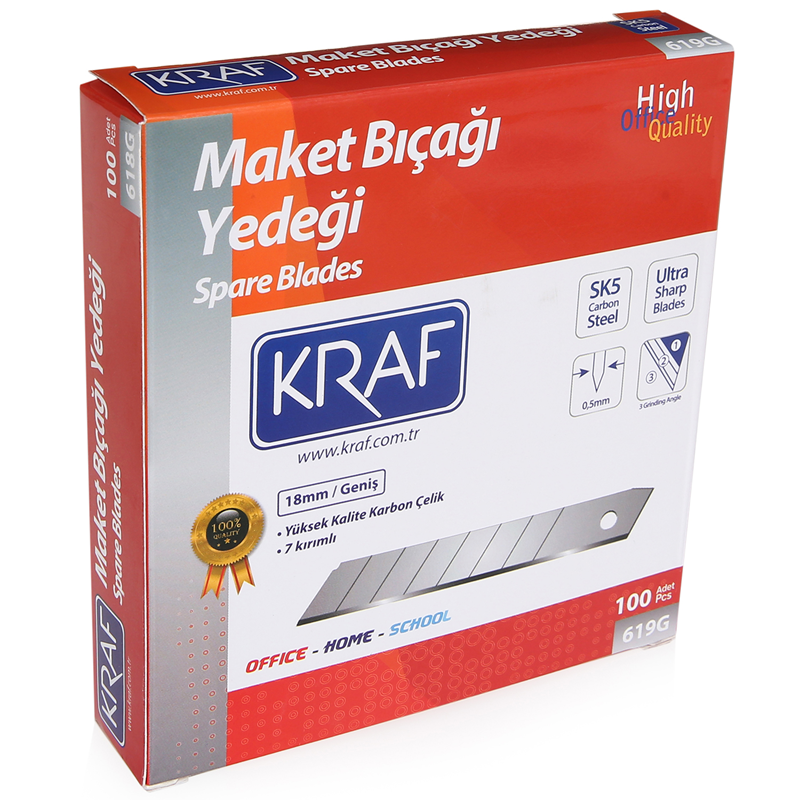 KRAF MAKET BIÇAĞI YEDEĞİ GENİŞ ULTRA KARBON ÇELİK SK5 100 LÜ 619G- 