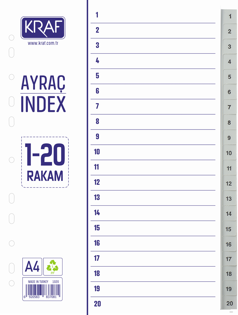 KRAF SEPARATÖR 1020 1-20 RAKAM- 