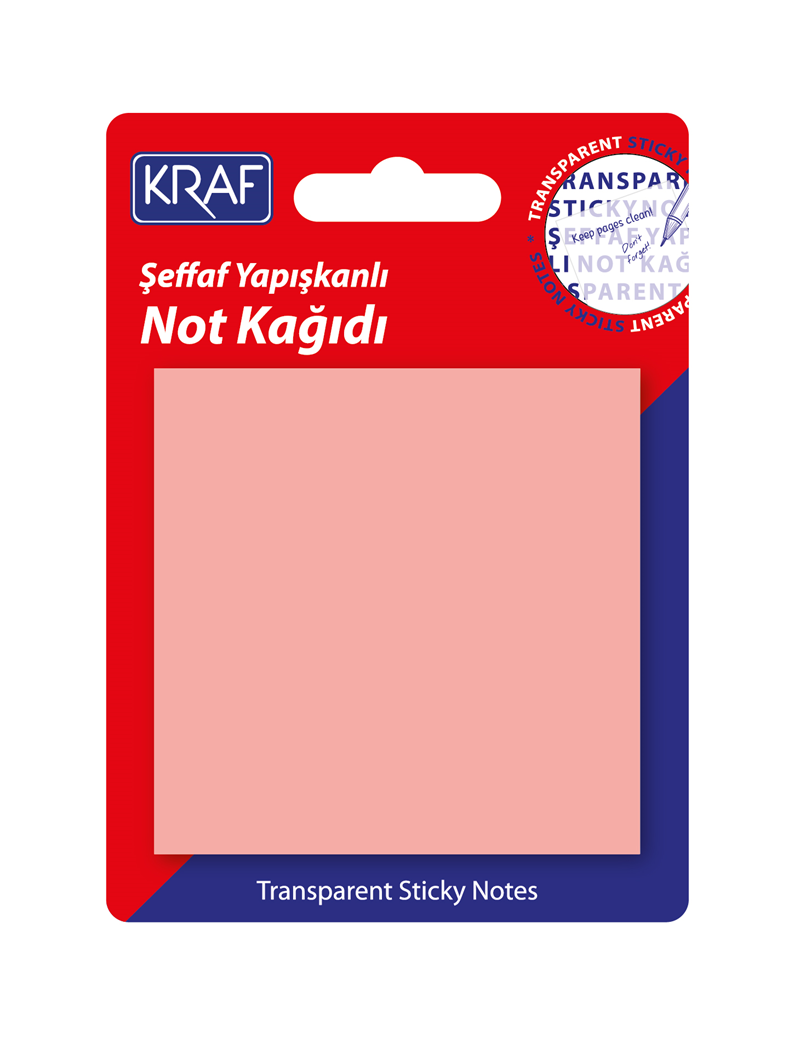 KRAF YAPIŞKANLI NOT KAĞIDI 76x76 50 YP ŞEFFAF PEMBE 7676TR- 