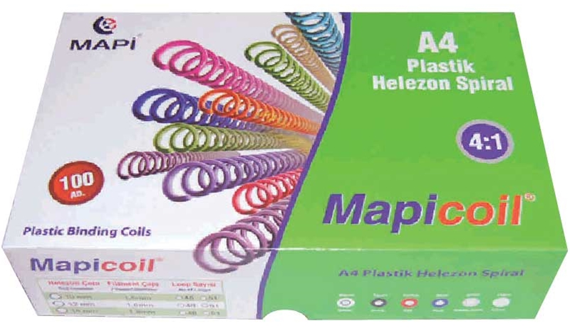 MAPİ SPİRAL PLASTİK HELEZON 4:1 14MM ŞEFFAF 100 ADET 48 LOP 2351404- 