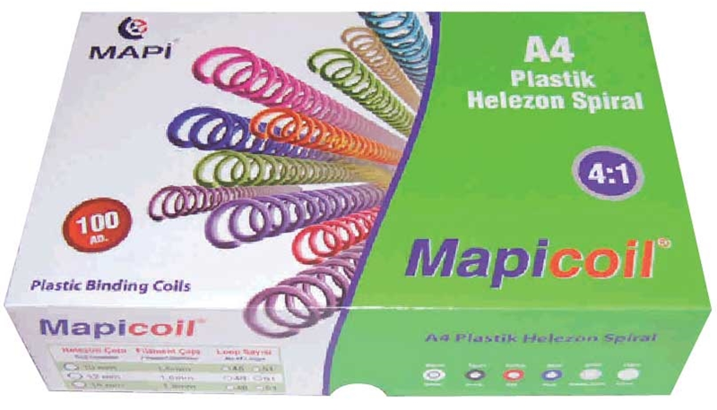 MAPİ SPİRAL PLASTİK HELEZON 4:1 16MM ŞEFFAF 100 ADET 48 LOP 2351604- 