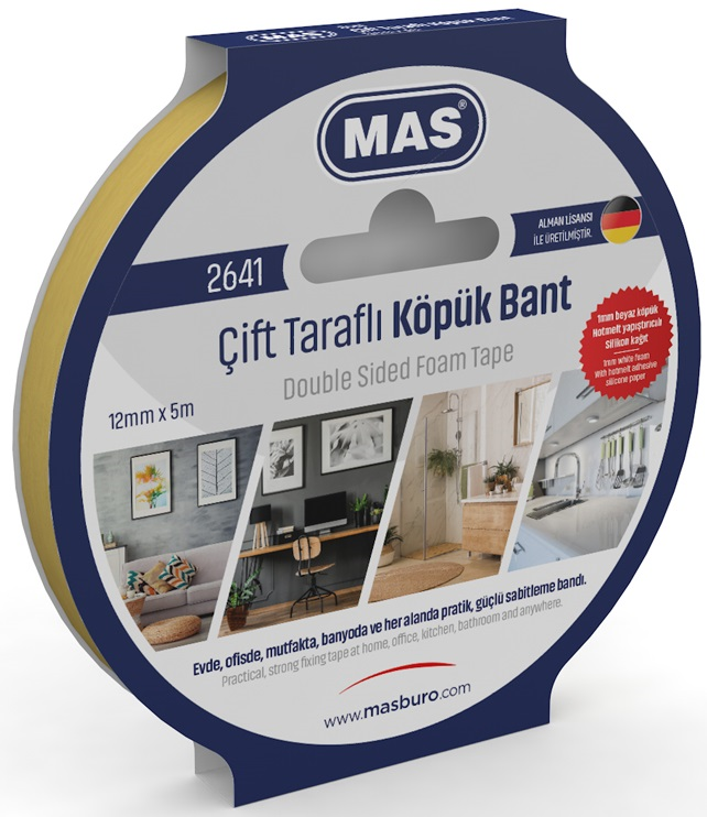 MAS ÇİFT TARAFLI KÖPÜK BANT 12MM X 5M 2641- 