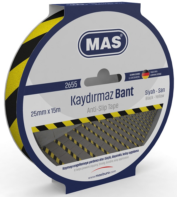 MAS KAYDIRMAZ BANT 25 MM x 15 M SARI & SİYAH 2655- 