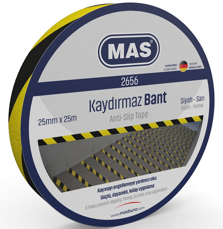 MAS KAYDIRMAZ BANT 25 MM x 25 M SARI & SİYAH 2656- 