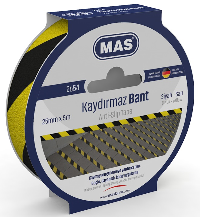 MAS KAYDIRMAZ BANT 25 MM x 5 M SARI & SİYAH 2654 - 