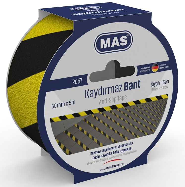 MAS KAYDIRMAZ BANT 50 MM x 5 M SARI & SİYAH 2657- 