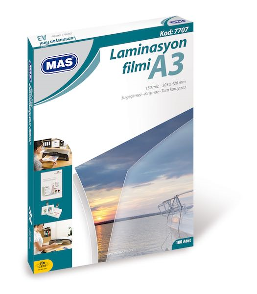 MAS LAMİNASYON FİLMİ 125 MIC. A3 10 7707- 