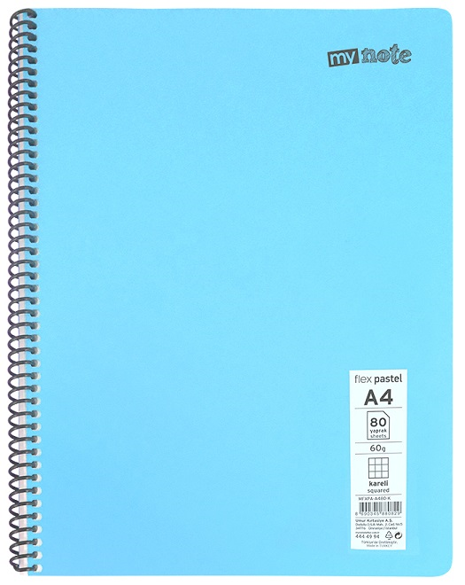 MYNOTE FLEX PASTEL DEFTER PP KAPAK SPİRALLİ A4 100 YP ÇİZGİLİ MFXPA-A4100-Ç 30001909- 