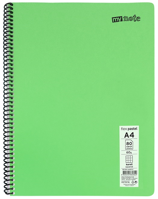 MYNOTE FLEX PASTEL DEFTER PP KAPAK SPİRALLİ A4 120 YP KARELİ MFXPA-A4120-K 30001913- 