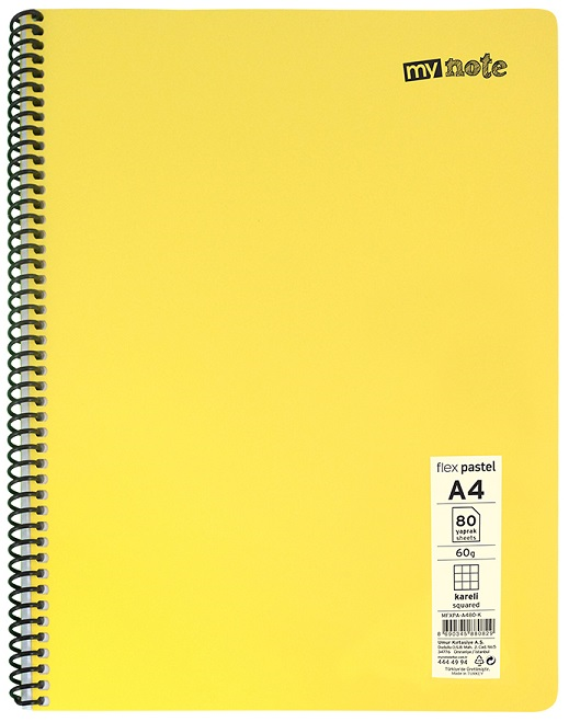 MYNOTE FLEX PASTEL DEFTER PP KAPAK SPİRALLİ A4 60 YP KARELİ MFXPA-A460-K 30001906- 