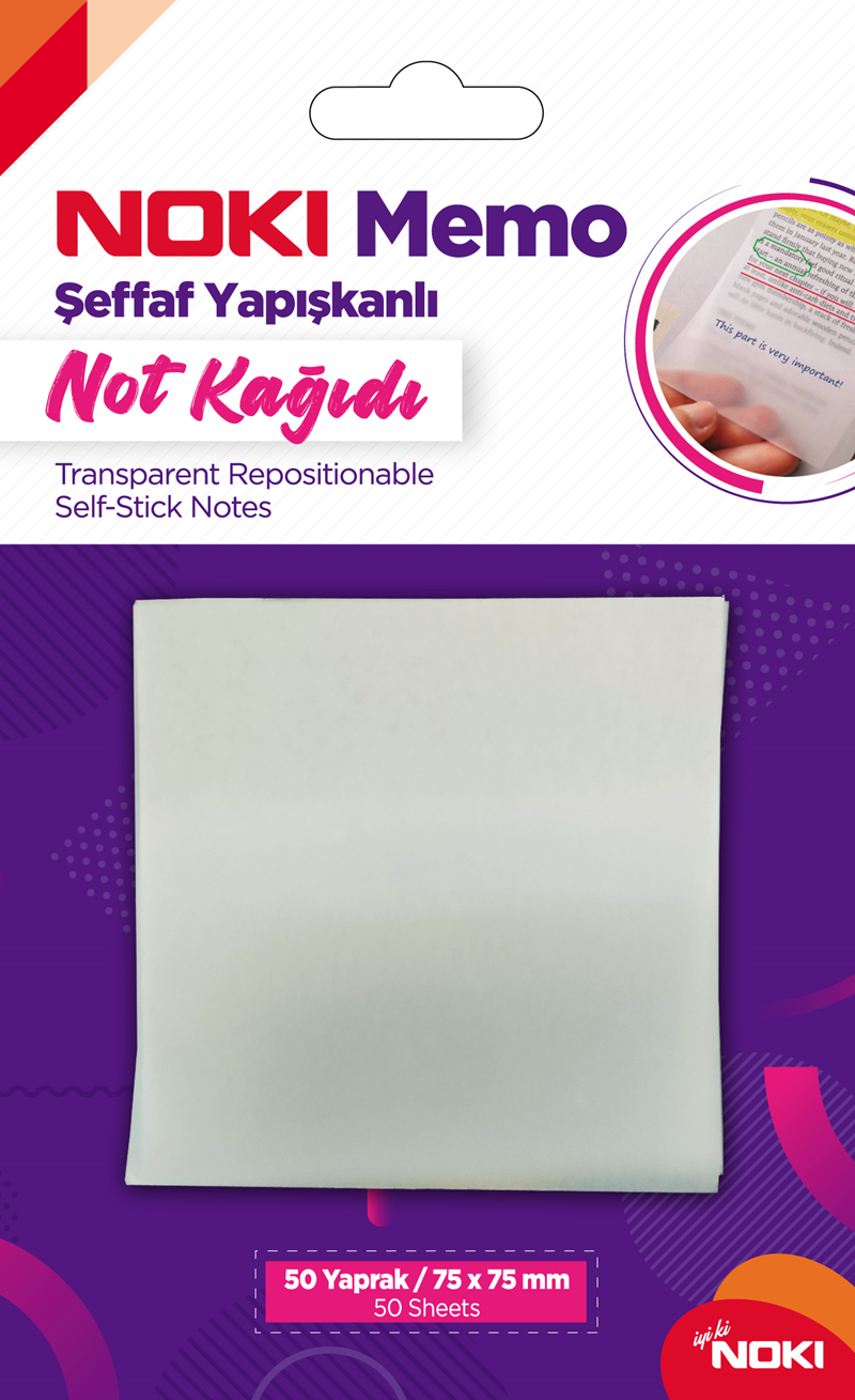 NOKİ YAPIŞKANLI NOT KAĞIDI 75x75 ŞEFFAF 50 YP. 12300- 