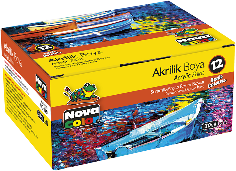 NOVA COLOR AKRİLİK BOYA ŞİŞE 12 Lİ 30CC NC-179- 