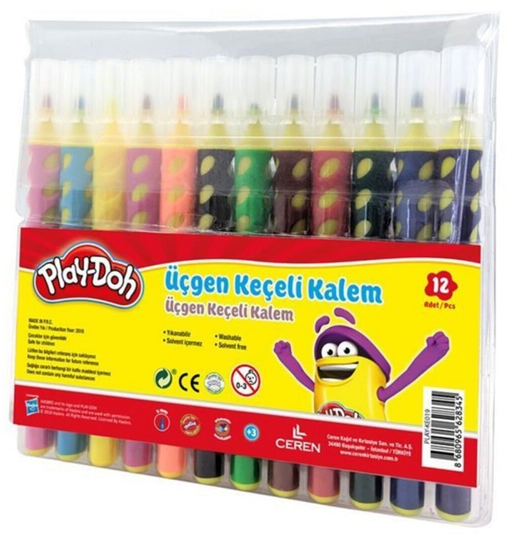 PLAY-DOH KEÇELİ KALEM FIRÇA UÇLU 12 RENK ÜÇGEN KE018- 