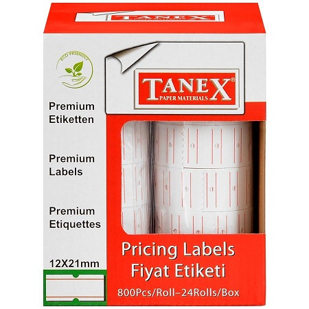 TANEX MOTEX ETİKET 12X21 BEYAZ ÇİZGİLİ 800 LÜ- 