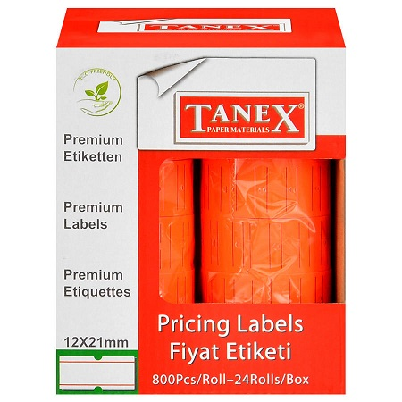 TANEX MOTEX ETİKET 12X21 FLORASAN KIRMIZI 800 LÜ- 