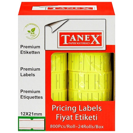 TANEX MOTEX ETİKET 12X21 FLORASAN SARI 800 LÜ- 