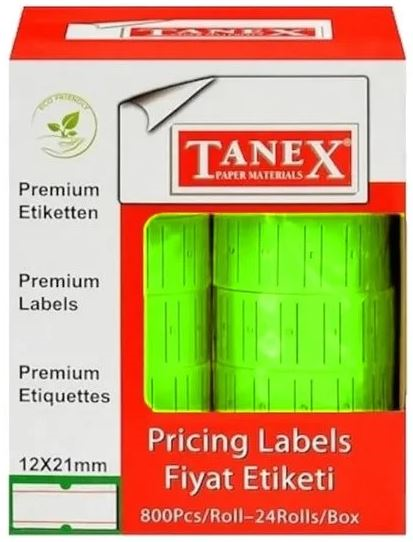 TANEX MOTEX ETİKET 12X21 FLORASAN YEŞİL 800 LÜ- 