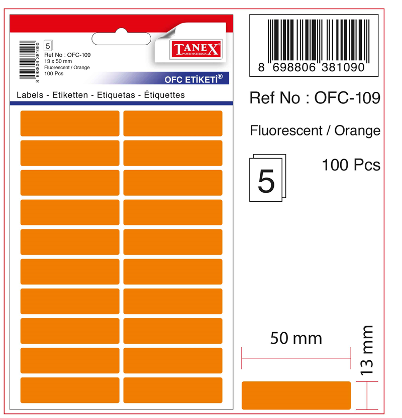 TANEX OFİS ETİKETİ OFC-109 FLORASAN TURUNCU- 