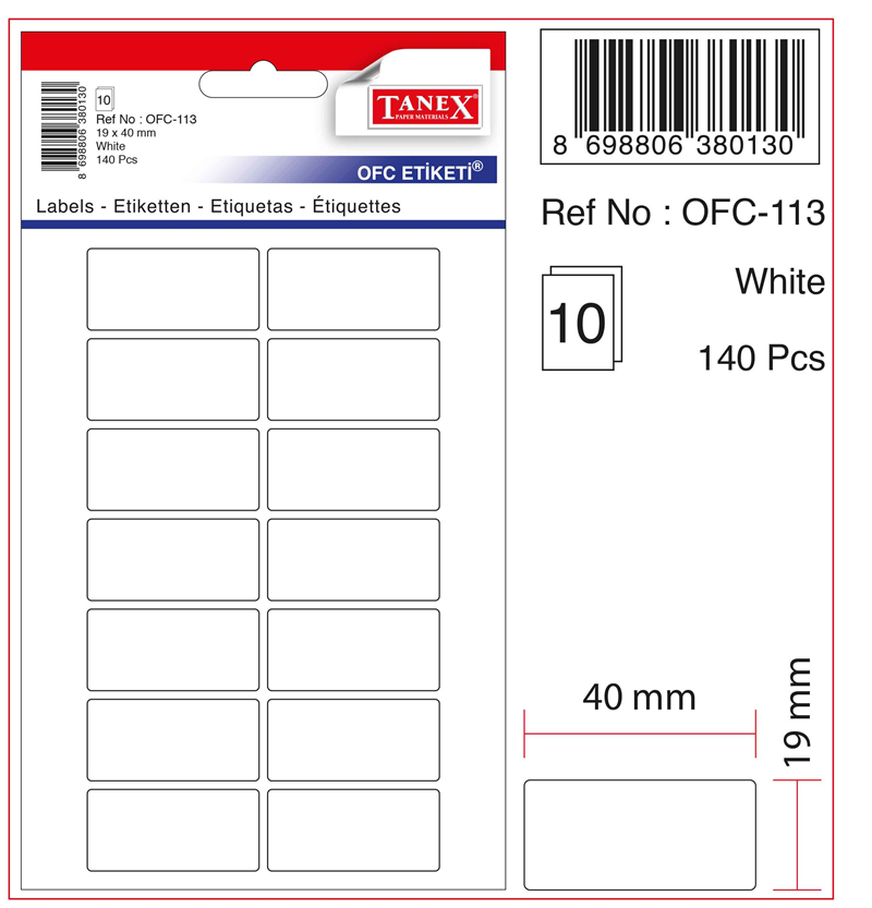 TANEX OFİS ETİKETİ OFC-113 BEYAZ- 