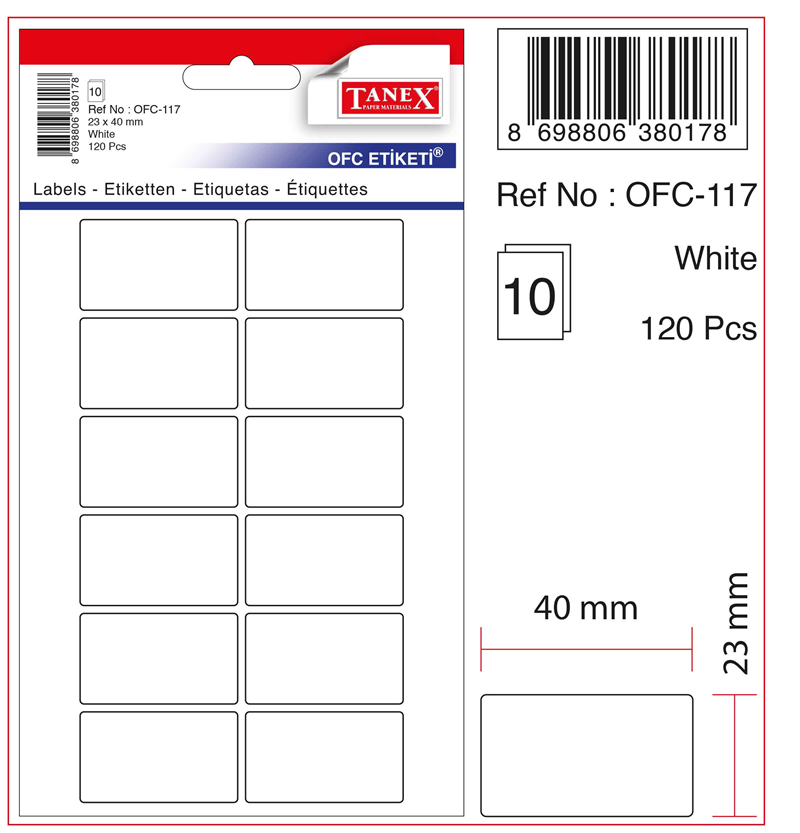 TANEX OFİS ETİKETİ OFC-117 BEYAZ- 