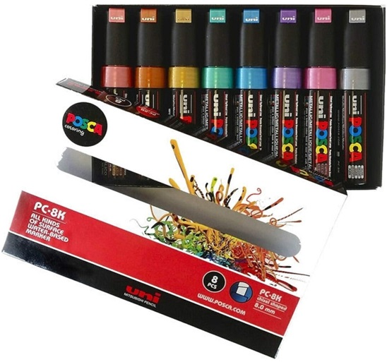 UNİ POSTER MARKÖRÜ POSCA SET PC-8K 7+1P.03 METALİK RENKLER- 