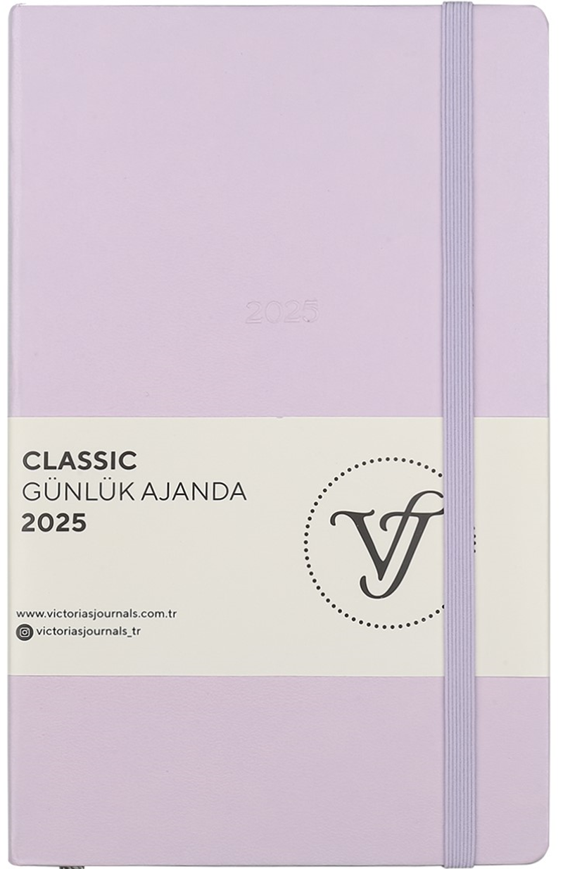 VJ AJANDA 2025 GÜNLÜK 13x21 CLASSIC SERT KAPAK IVORY 70 GR LASTİKLİ LİLA 384 SF. 124-1452 - 